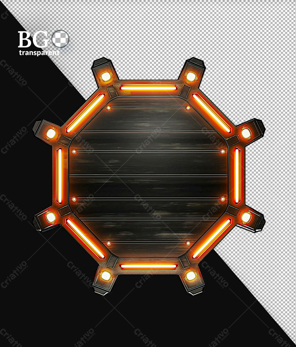 Placa de Sinalização Neon Octagonal PSD Editável