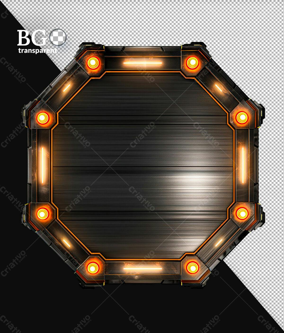 Moldura Metálica com Luzes Laranja PSD Editável