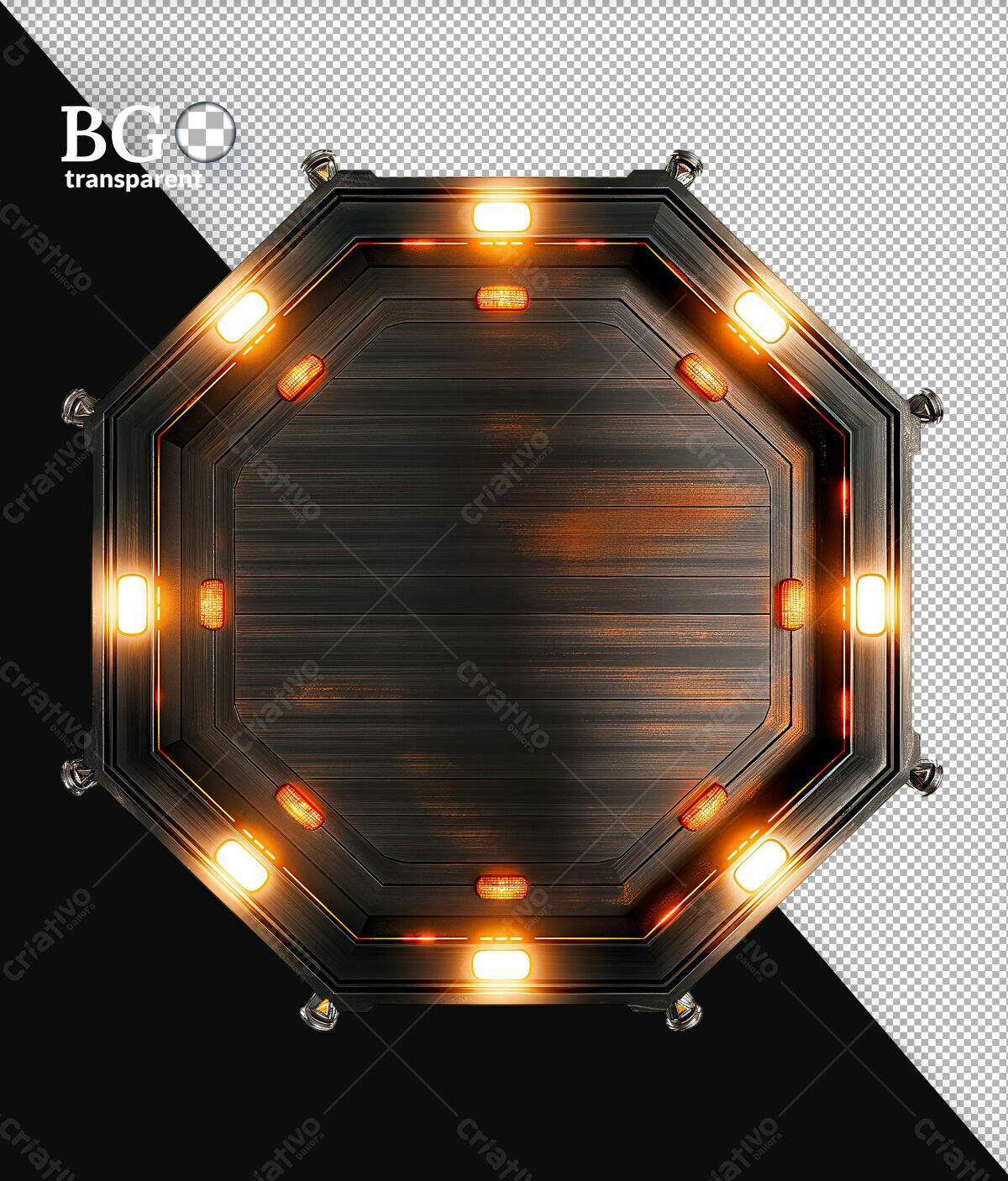 Moldura Octagonal de Madeira Escuro com Luzes PSD Editável
