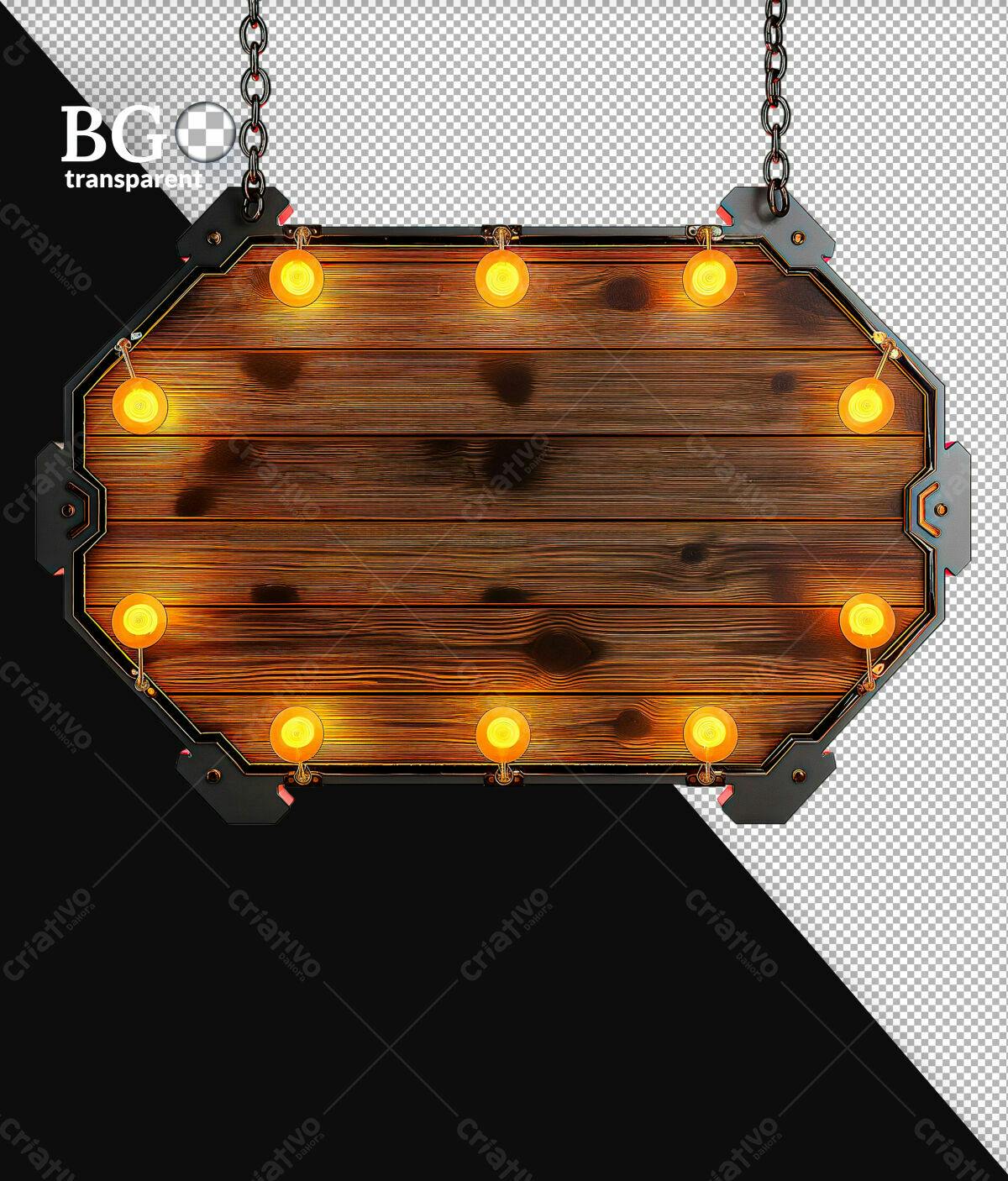Placa de Madeira com Luzes PSD Editável