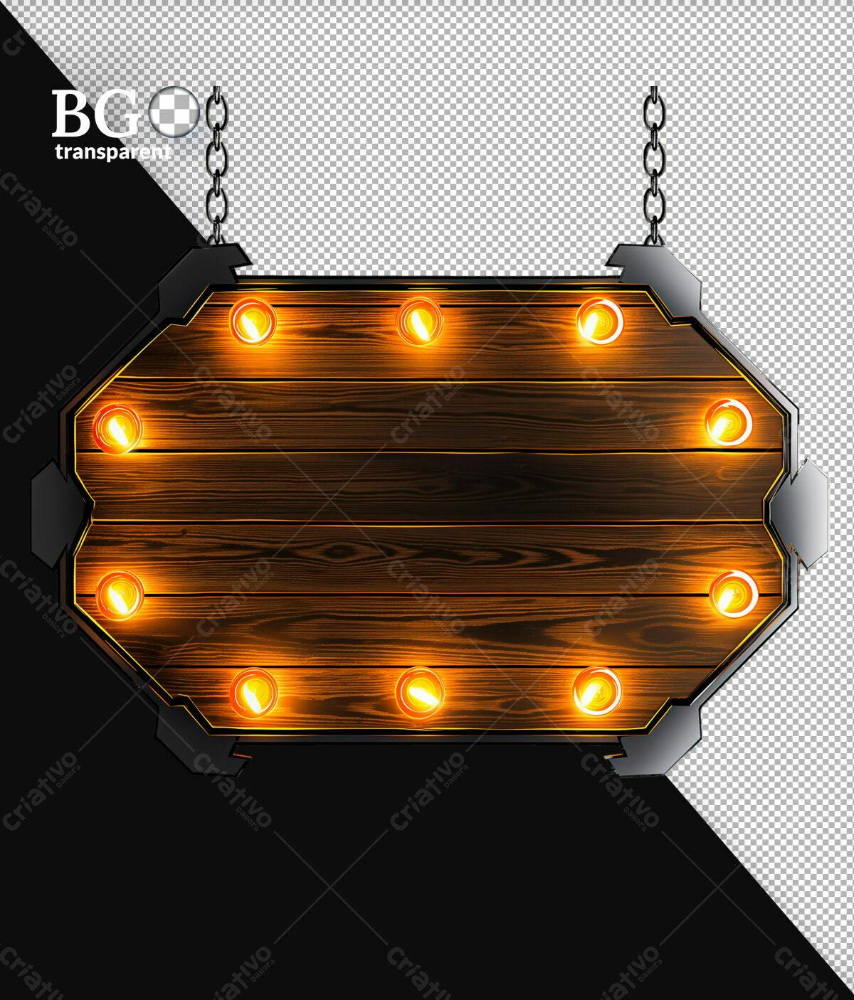 Placa de Madeira com Luzes PSD Editável