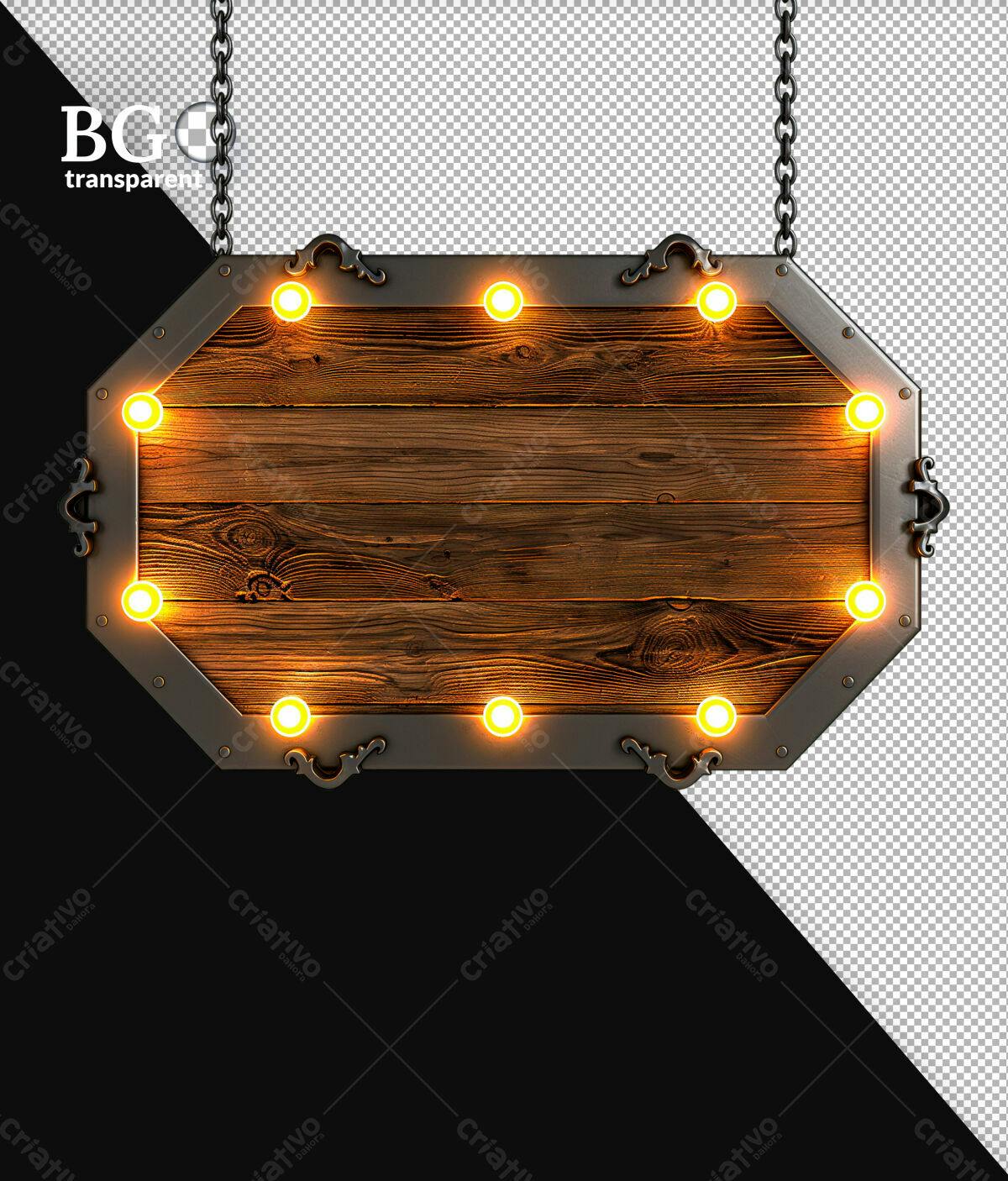 Placa de Madeira Vintage com Luzes PSD Editável