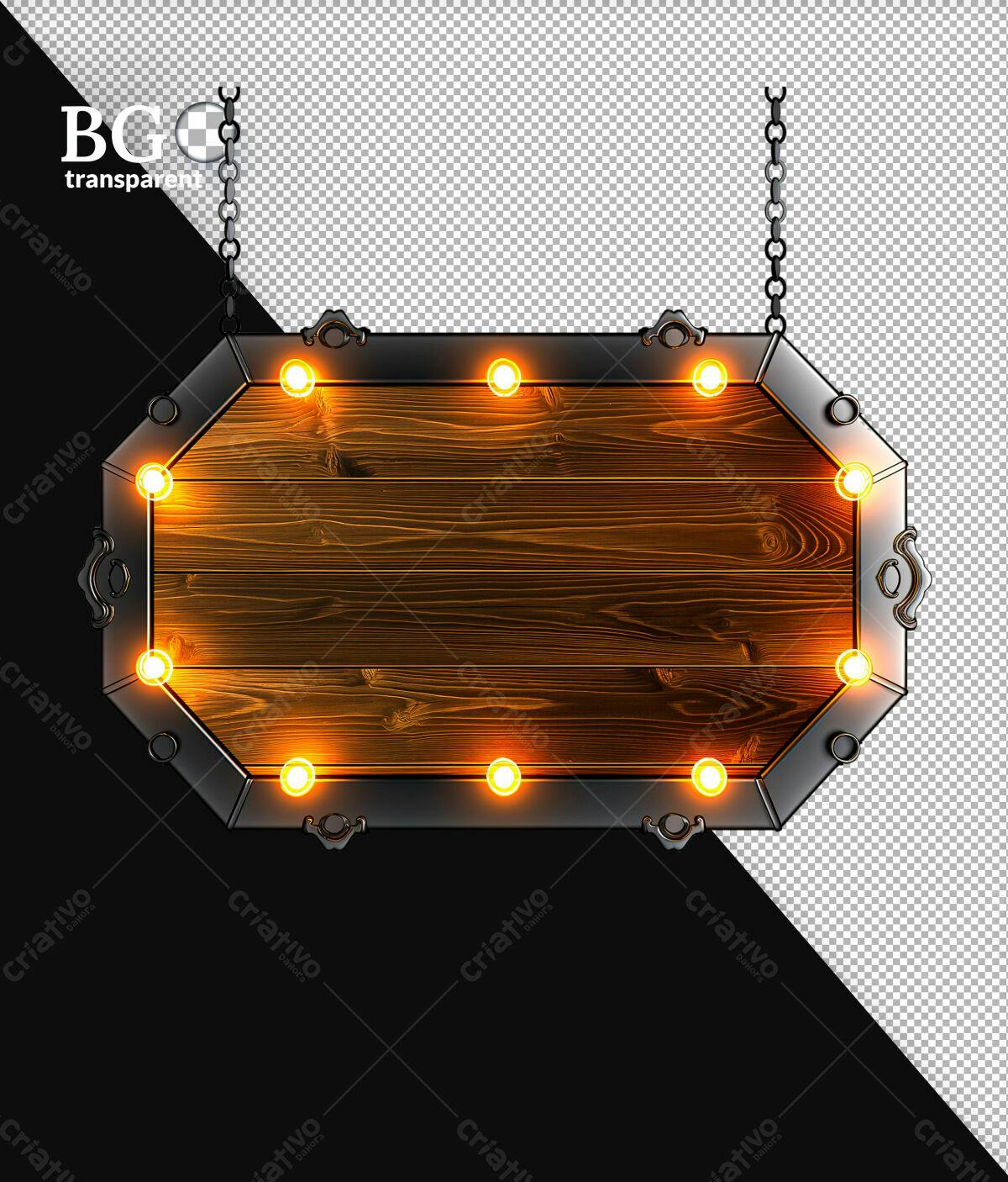 Placa de Madeira Vintage com Luzes PSD Editável