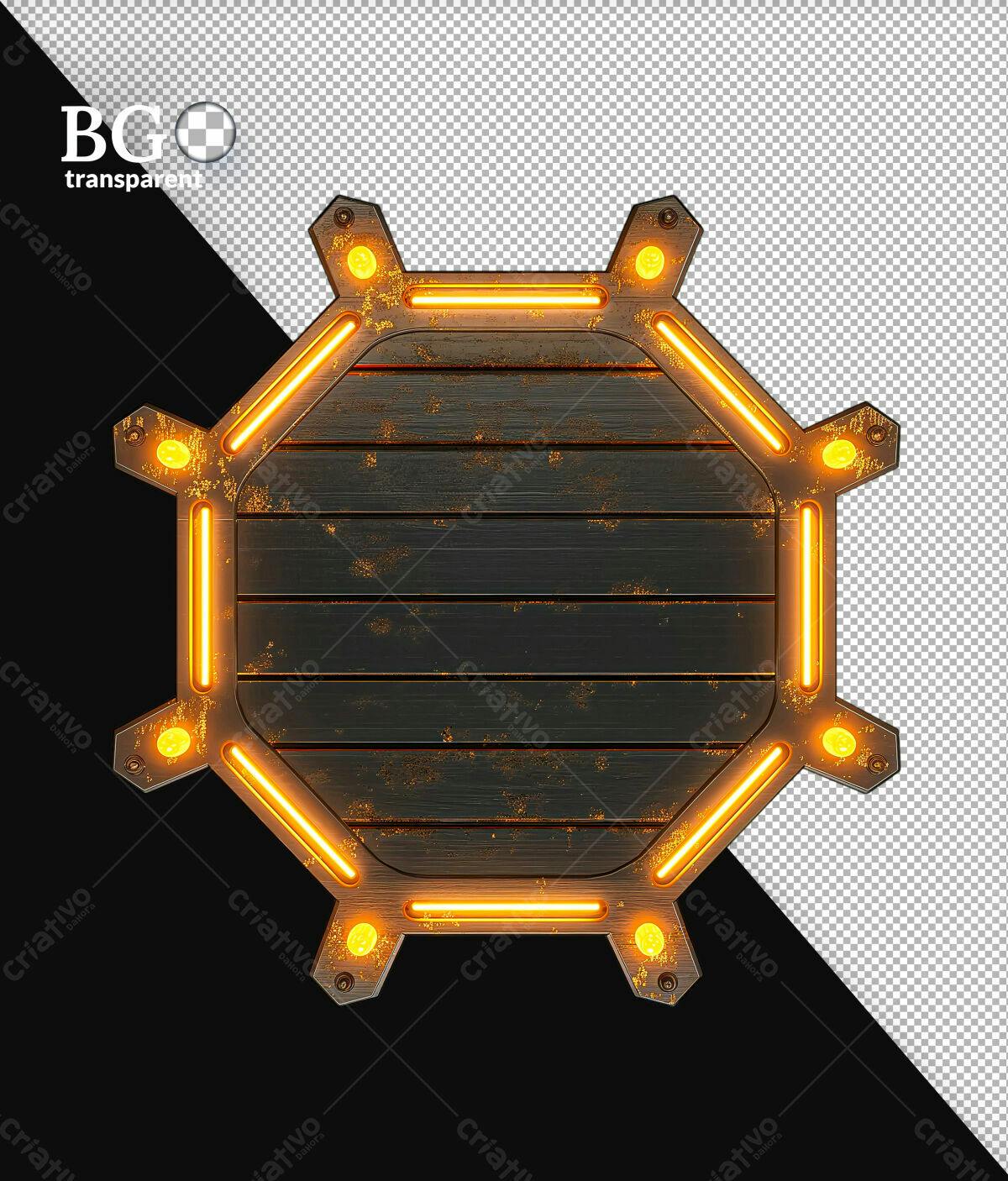 Placa de Madeira com Iluminação Neon PSD Editável