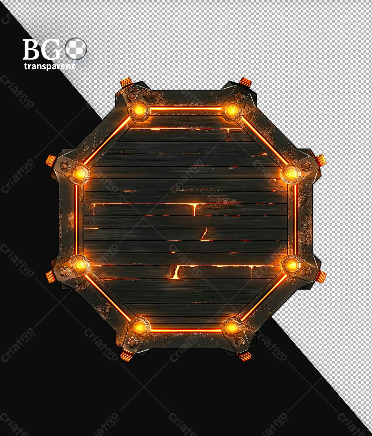 Placa de Madeira com Iluminação Laranja PSD Editável