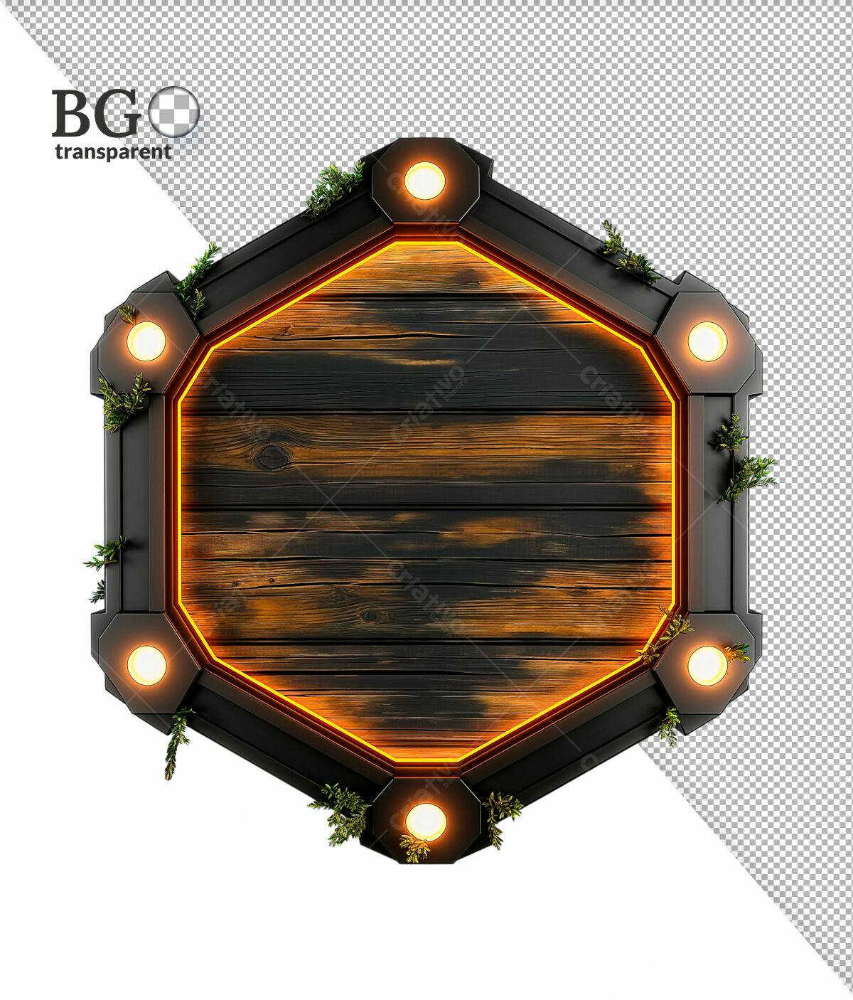 Placa de Madeira com Luzes PSD Editável