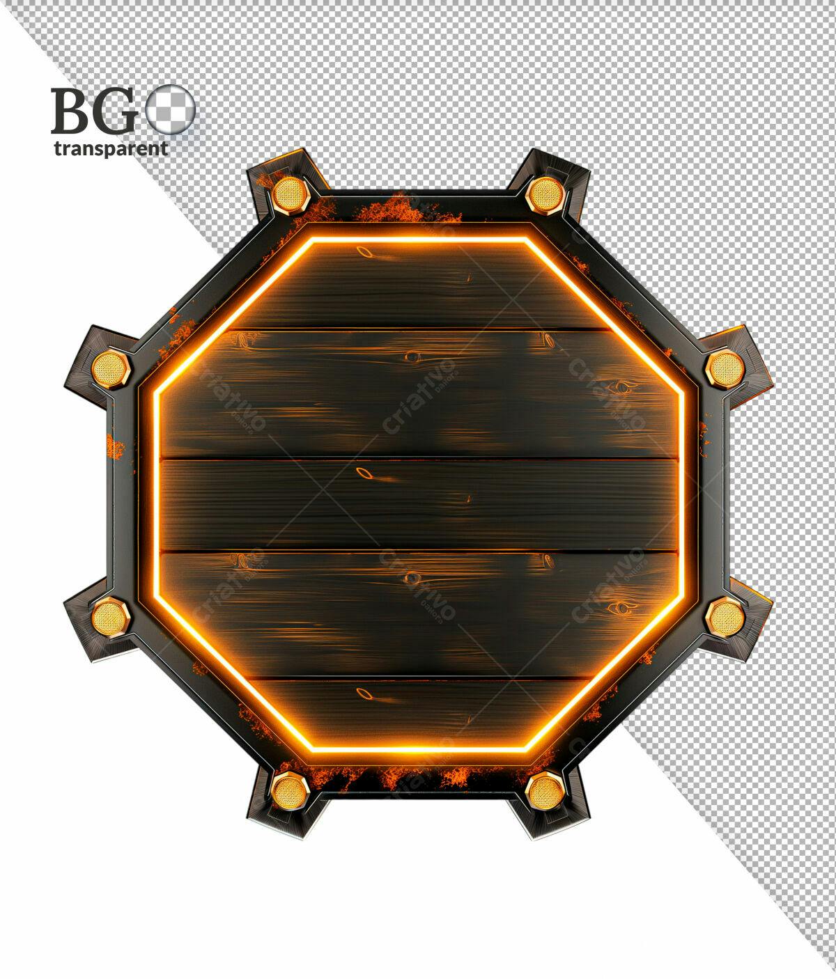 Placa de Madeira com Iluminação Laranja PSD Editável