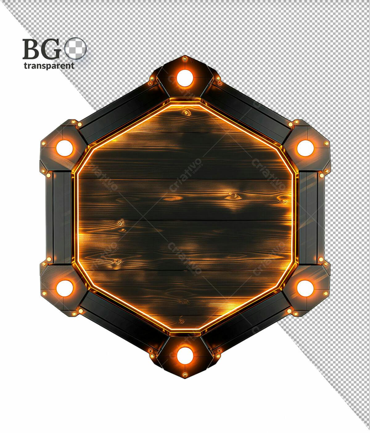 Placa de Madeira com Iluminação Laranja PSD Editável