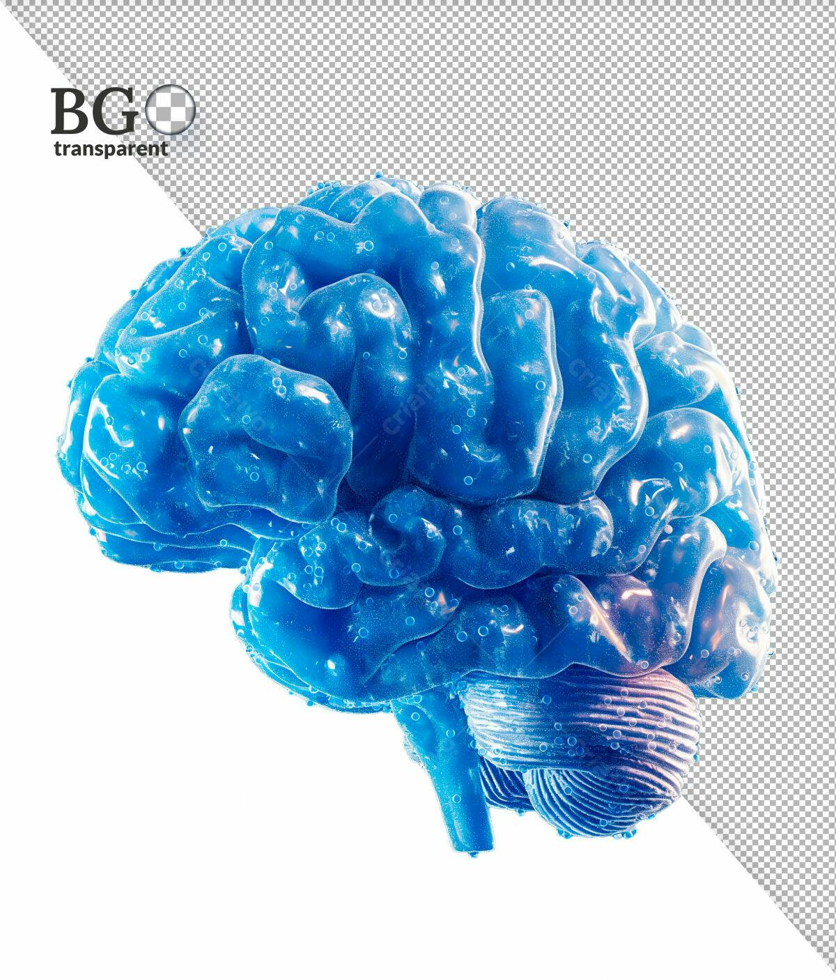 Imagem 3D Cérebro Azul Transparente PSD Editável