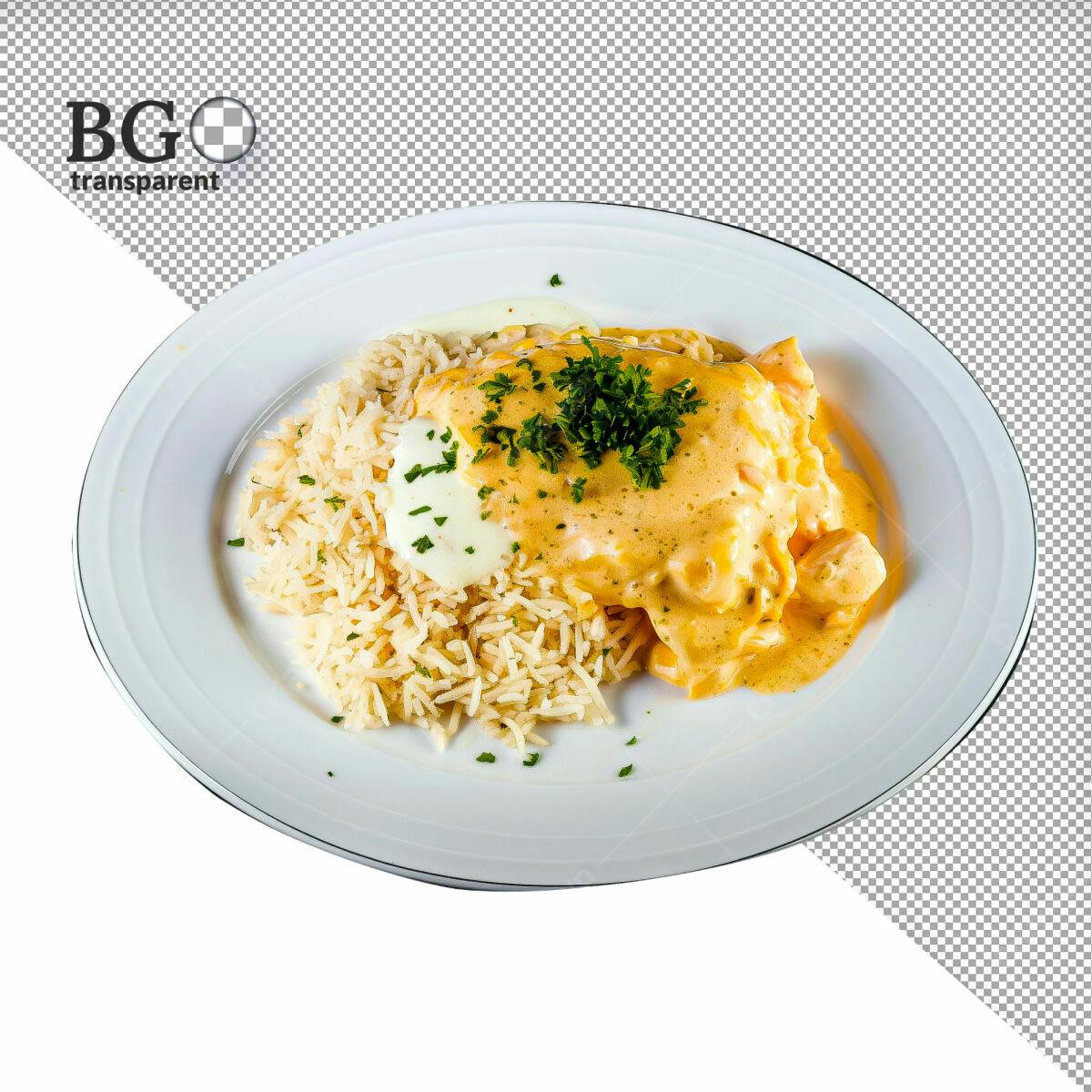 Imagem de Prato de Frango ao Molho Cremoso com Arroz PSD Editável
