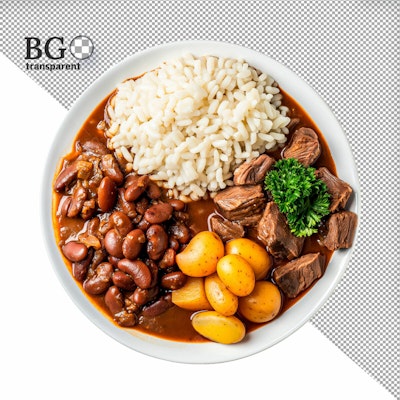 Psd Prato de Feijão, Carne e Batata Doce para Menu de Restaurante PSD Editável