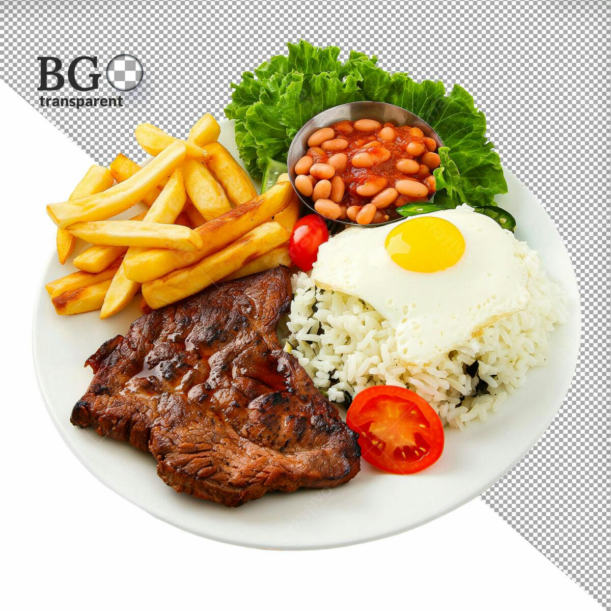 Psd Prato de Churrasco com Arroz, Batata Frita e Ovo PSD Editável