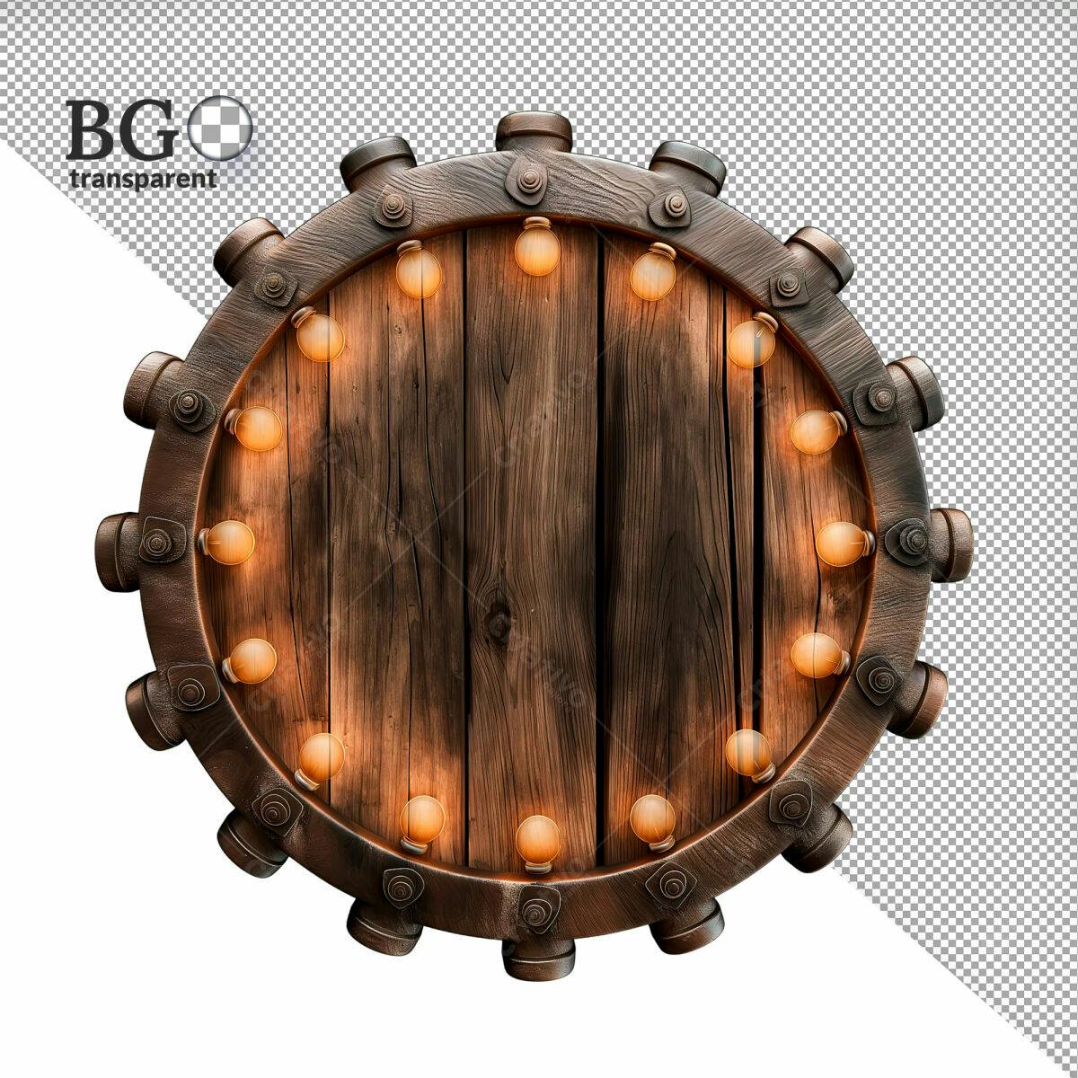 Moldura Circular de Madeira com Luzes PSD Editável