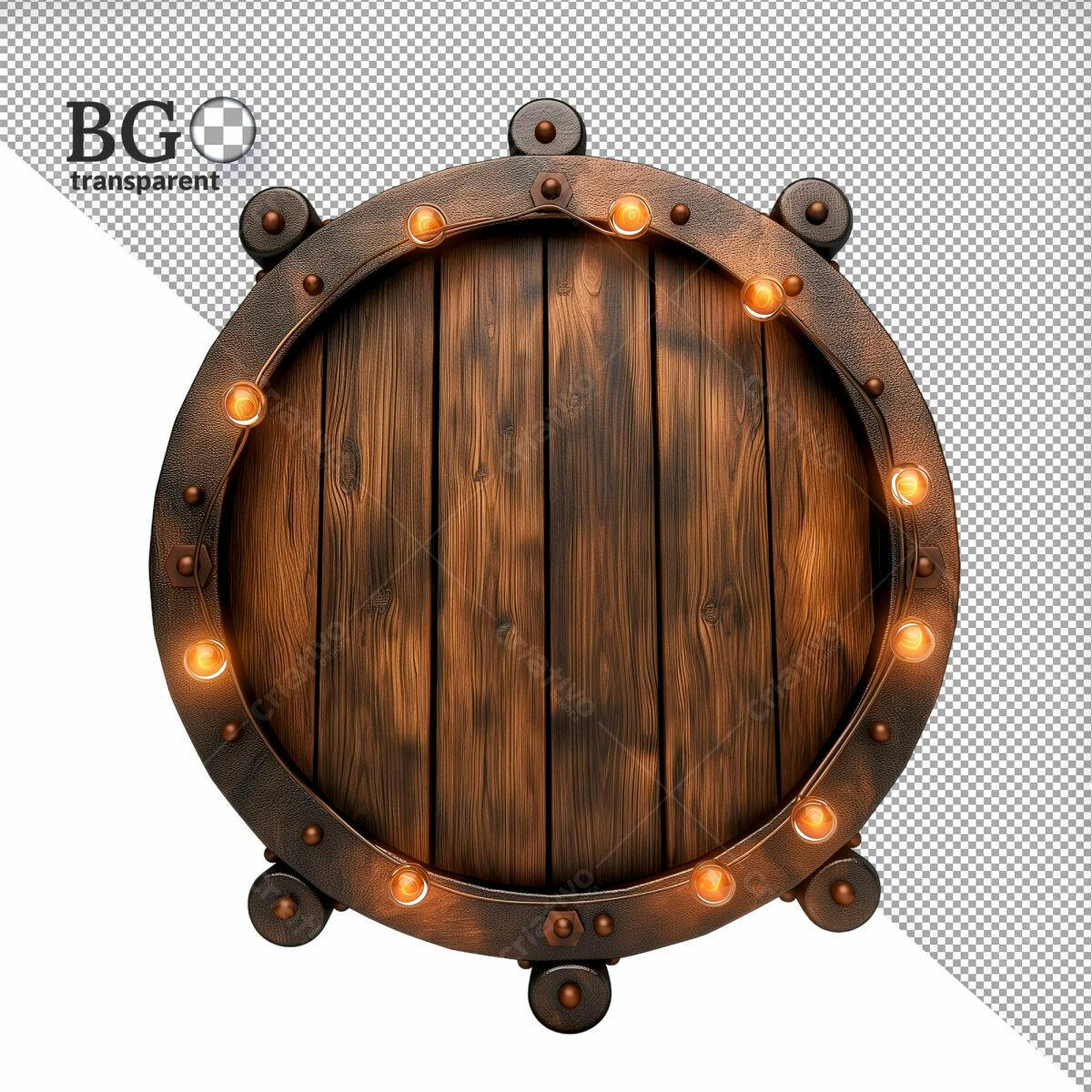 Banner Circular de Madeira com Luzes PSD Editável