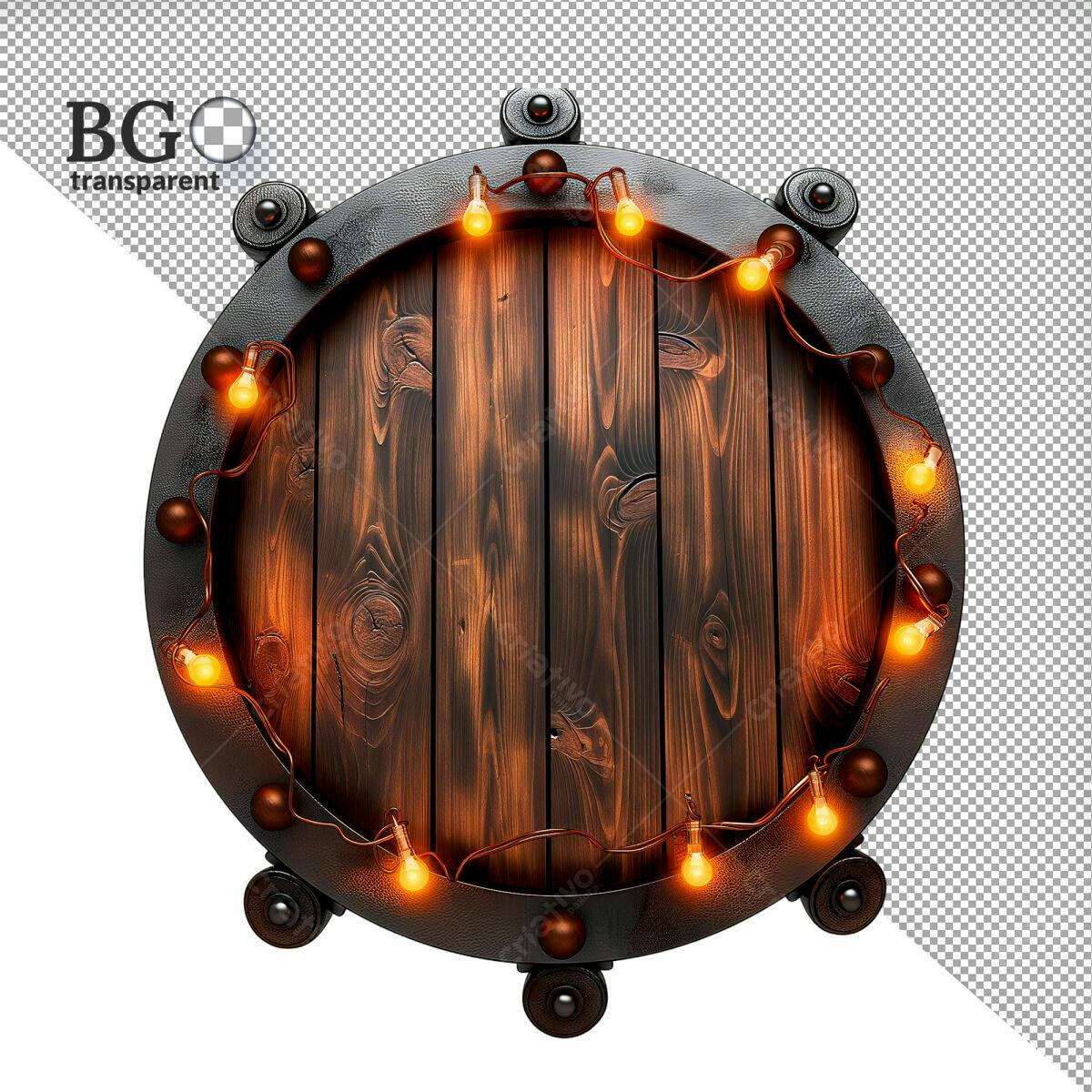 Moldura Circular de Madeira com Luzes PSD Editável