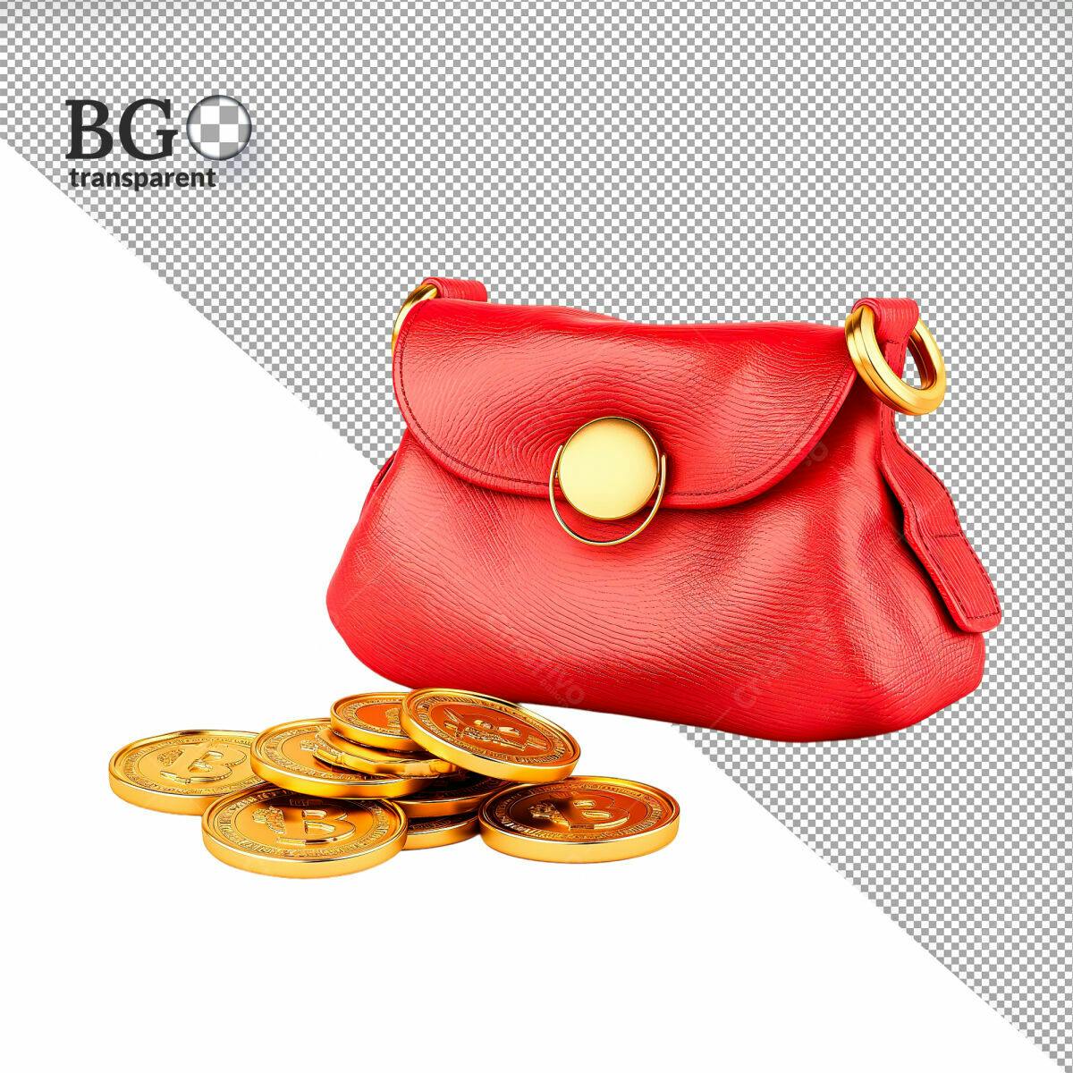 Mockup Bolsa Vermelha com Bitcoins PSD Editável
