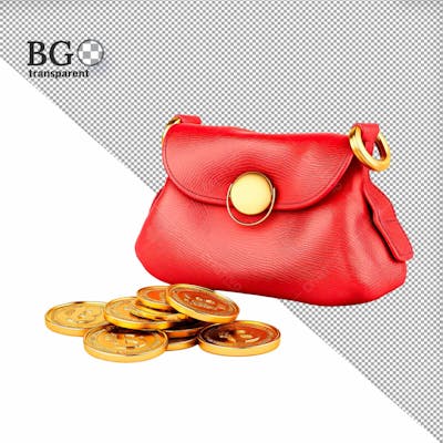Bolsa Vermelha Com Moedas 3D Para Composição