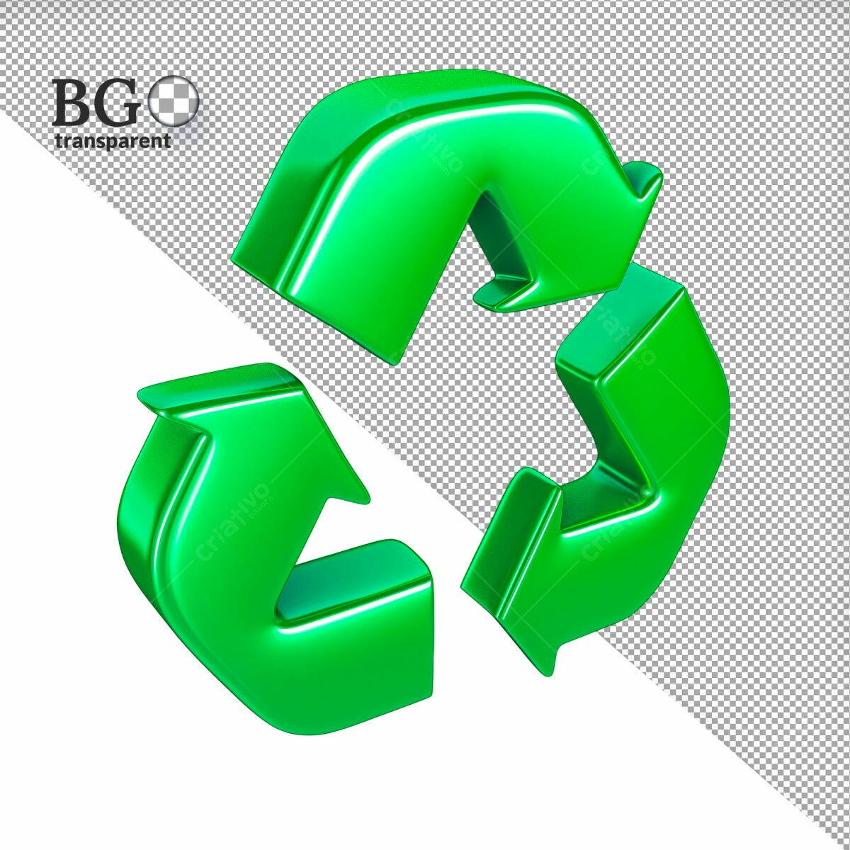 Ícone Reciclagem Verde 3D PSD Editável