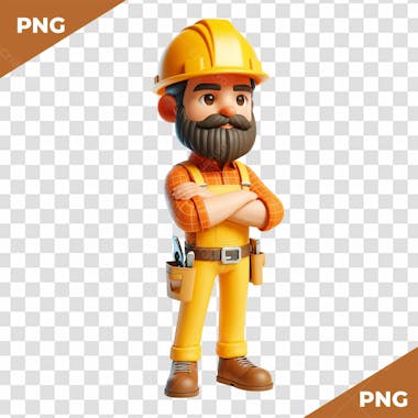 Elemento 3d homem com barba com roupa de obra e construção e mecânico