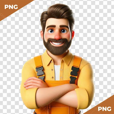 Elemento 3d homem com barba com roupa de obra e construção e mecânico