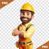 3d man element with beard wearing construction worker and mechanic outfit