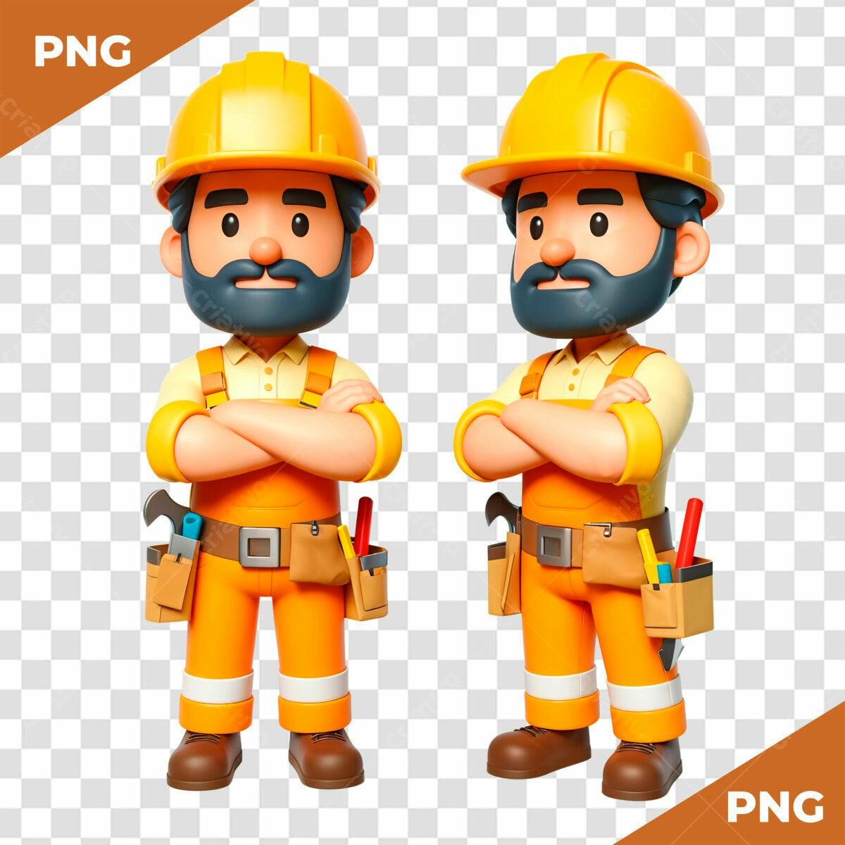 Personagem Cartoon de Construtor PSD Editável