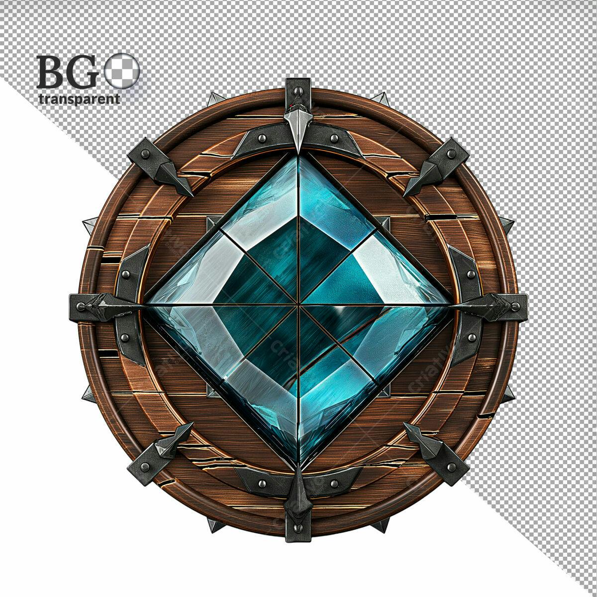 Emblema de Cristal Azul e Madeira PSD Editável