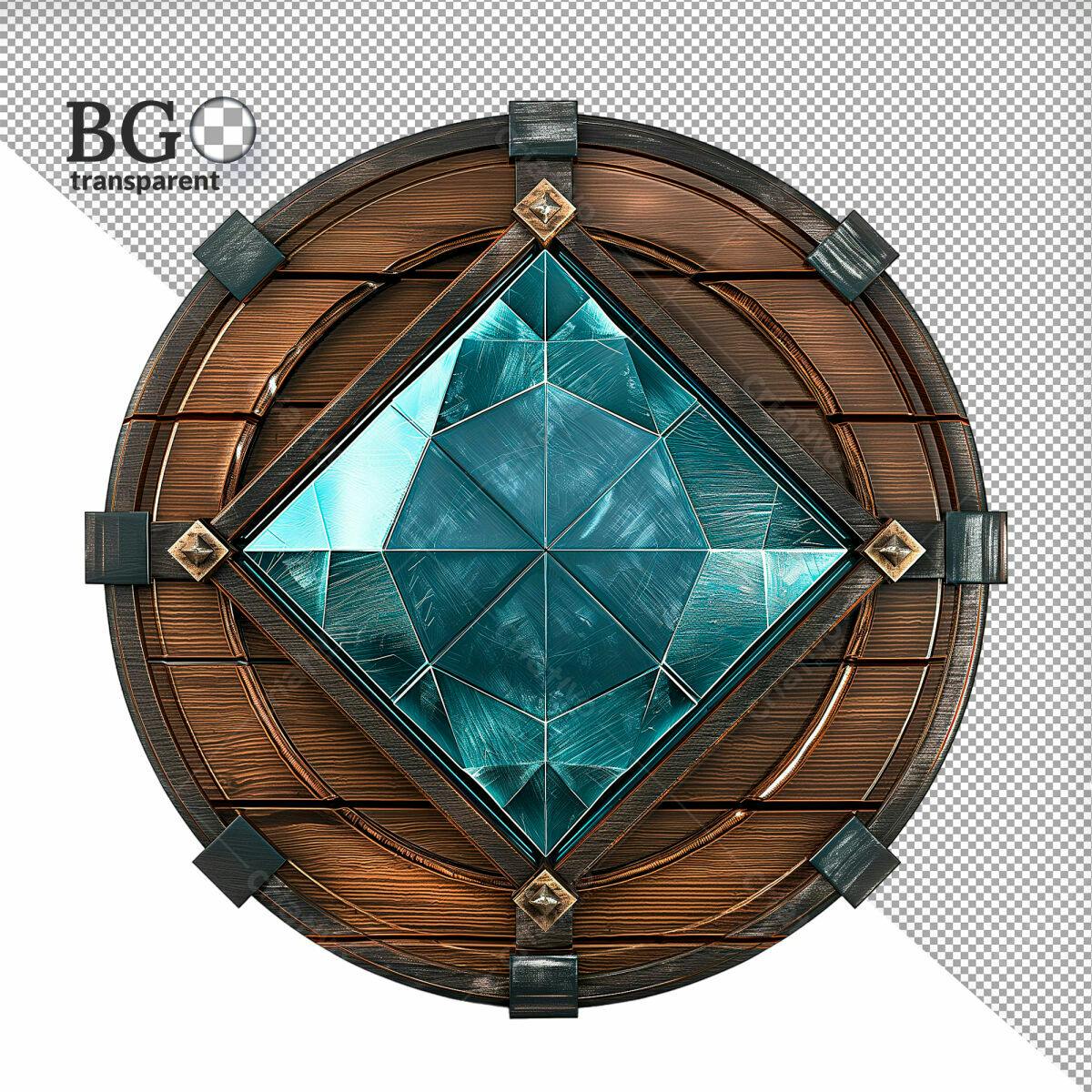 Adorno de Madeira com Cristal Azul Turquesa PSD Editável