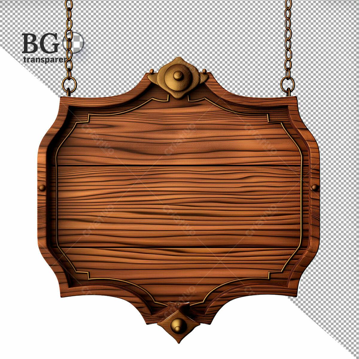 Placa de Madeira Suspensa PSD Editável