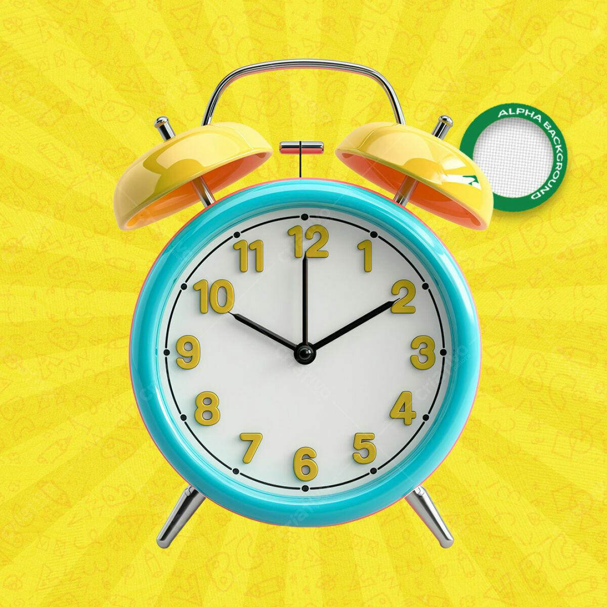 Relógio Despertador Amarelo e Azul PSD Editável
