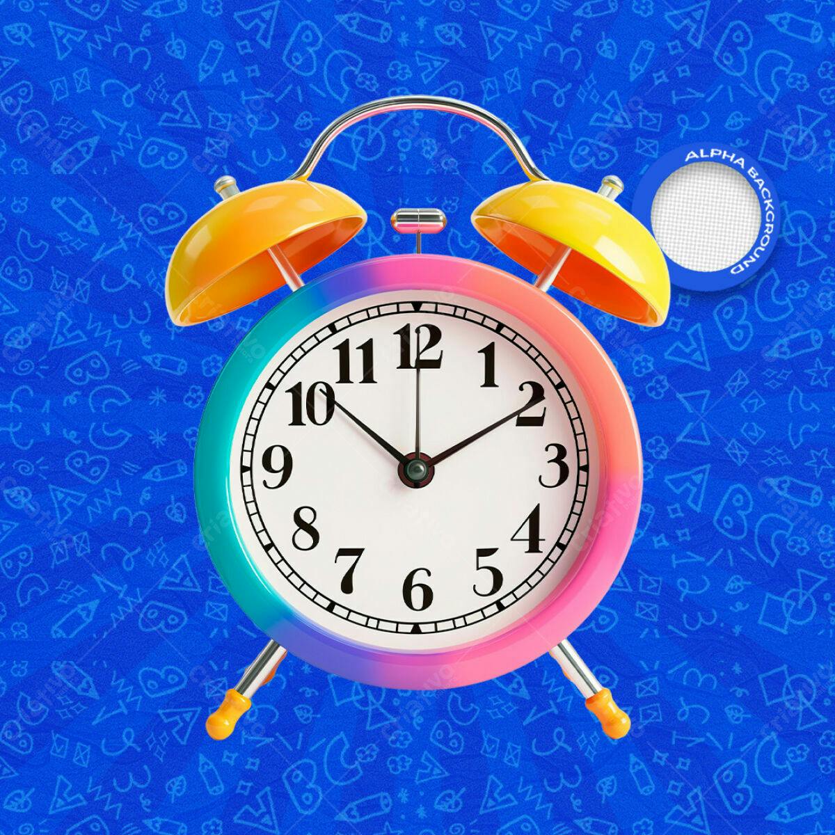 Relógio Despertador Colorido PSD Editável