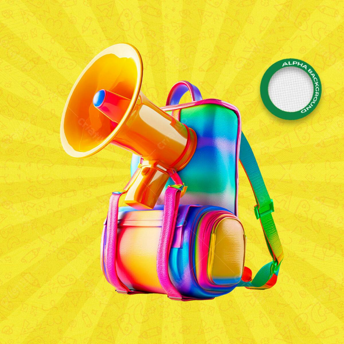 Mochila com Megafone Colorida PSD Editável