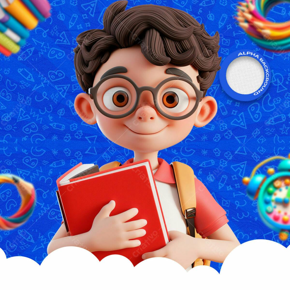 PSD Personagem Infantil para Volta às Aulas PSD Editável