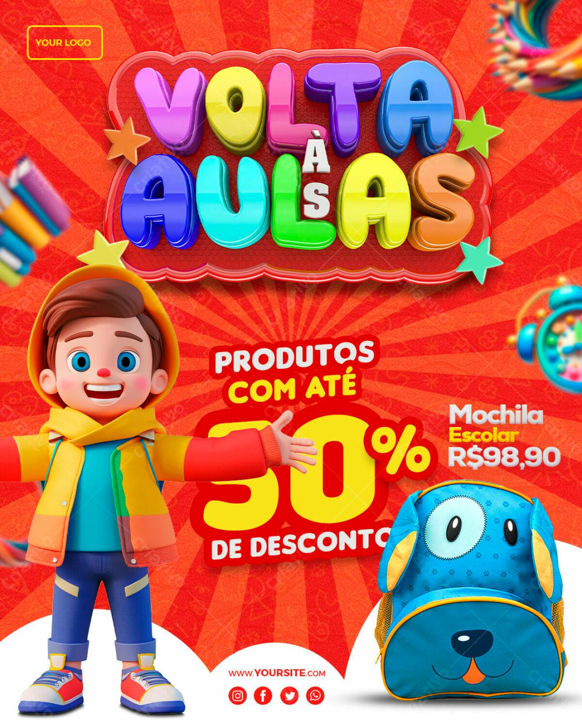 Flyer Volta às Aulas PSD Editável