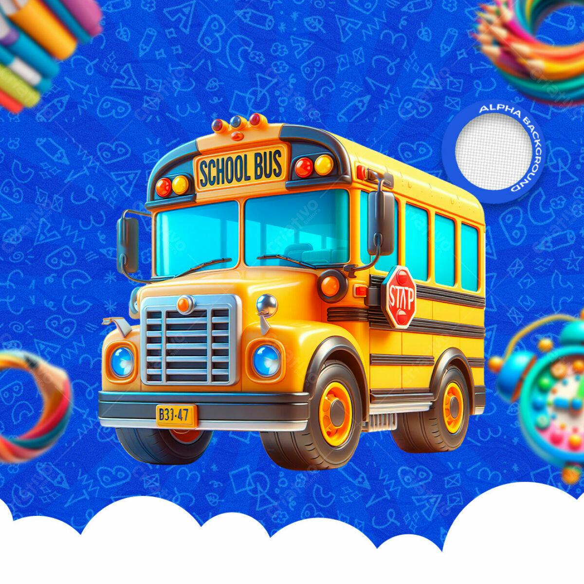 PSD Ônibus Escolar para Volta às Aulas PSD Editável