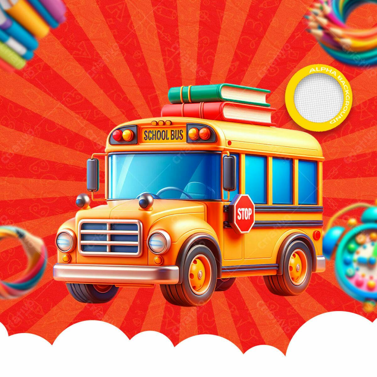 PSD Ônibus Escolar para Volta às Aulas Editável