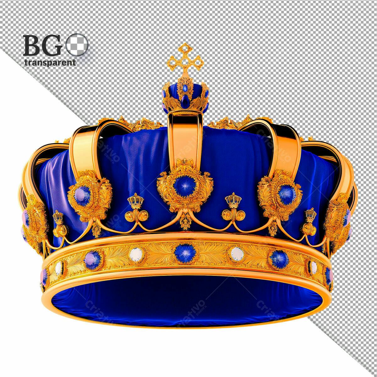 Coroa Real Dourada e Azul PSD Editável