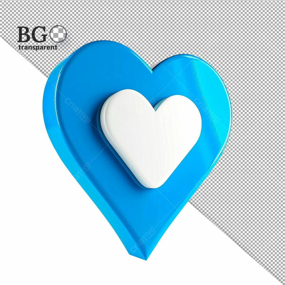 Ícone Coração Azul 3D PSD Editável
