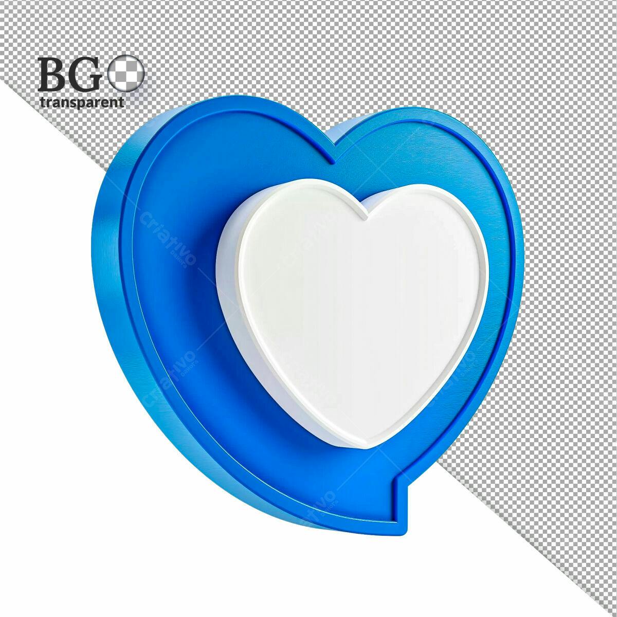 Ícone Coração Azul e Branco PSD Editável