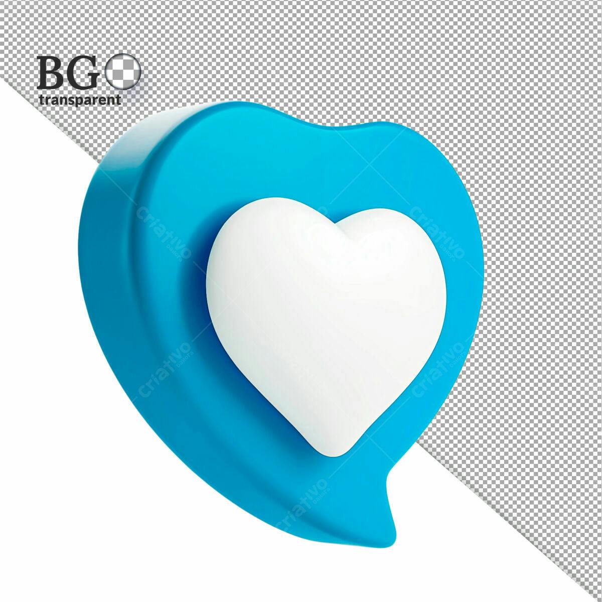 Ícone de Coração 3D Azul e Branco PSD Editável