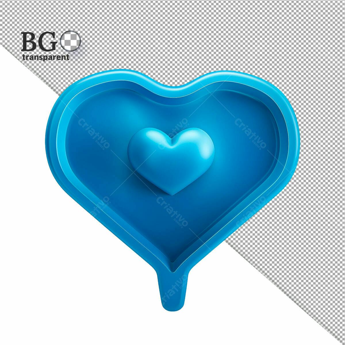 Ícone Coração Azul 3D PSD Editável