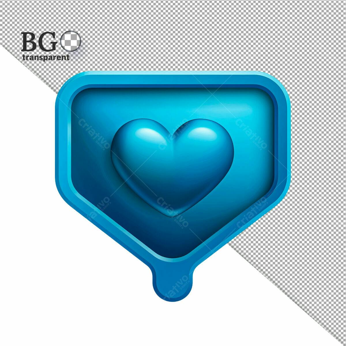 Ícone Coração Azul 3D PSD Editável