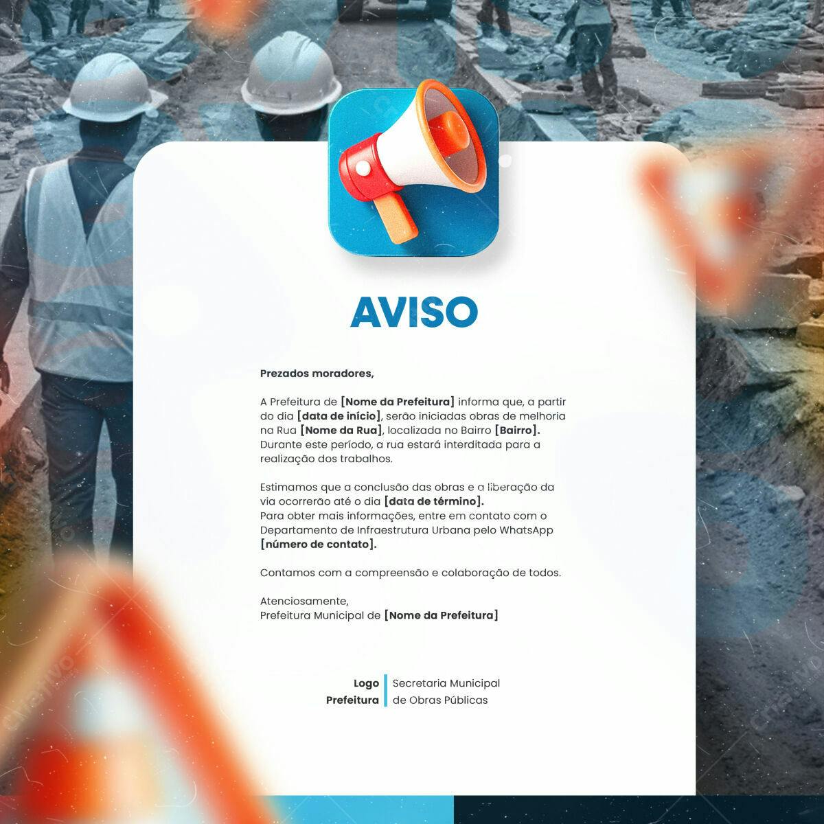 Aviso de Obra Pública PSD Editável