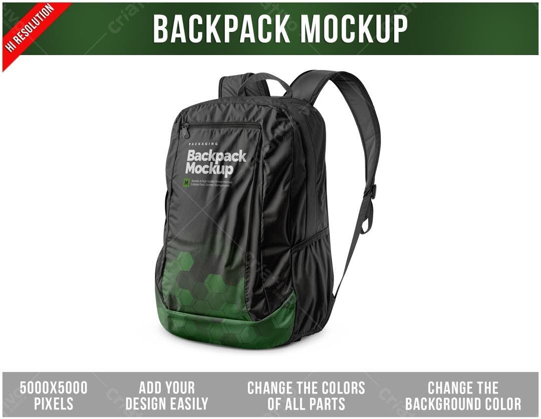 Mockup de Mochila Moderna: Preto e Verde Escuro