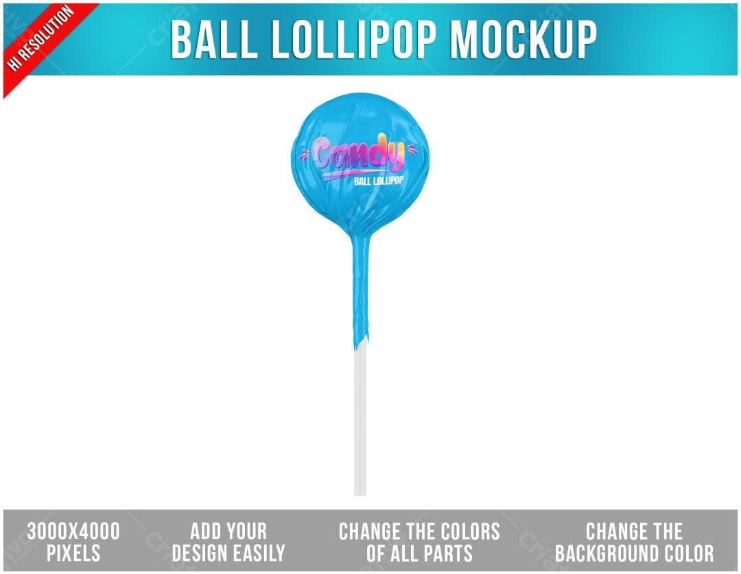 Mockup Pirulito Esfera Azul Claro - Design Realista