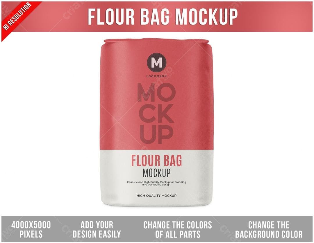 Mockup de Saco de Farinha: Design Realista em Vermelho Coral