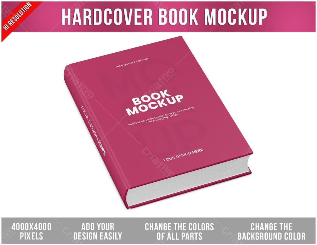 Mockup Livro Capa Dura Rosa: Design Realista