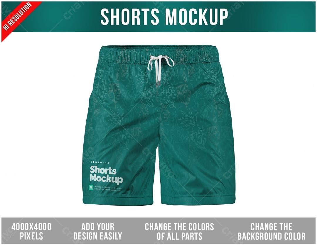 Mockup Shorts Verde-Escuro com Estampa Botânica