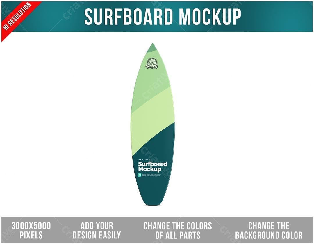 Mockup de Prancha de Surf: Verde Água e Azul-Marinho
