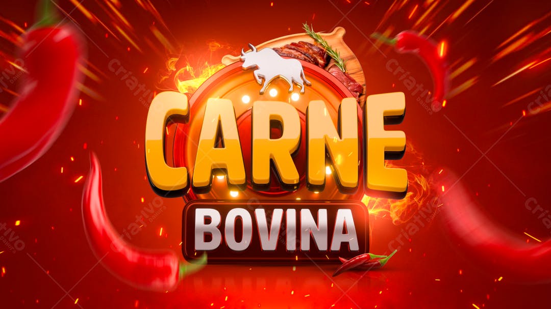 Selo 3D Carne Bovina Vermelho e Dourado